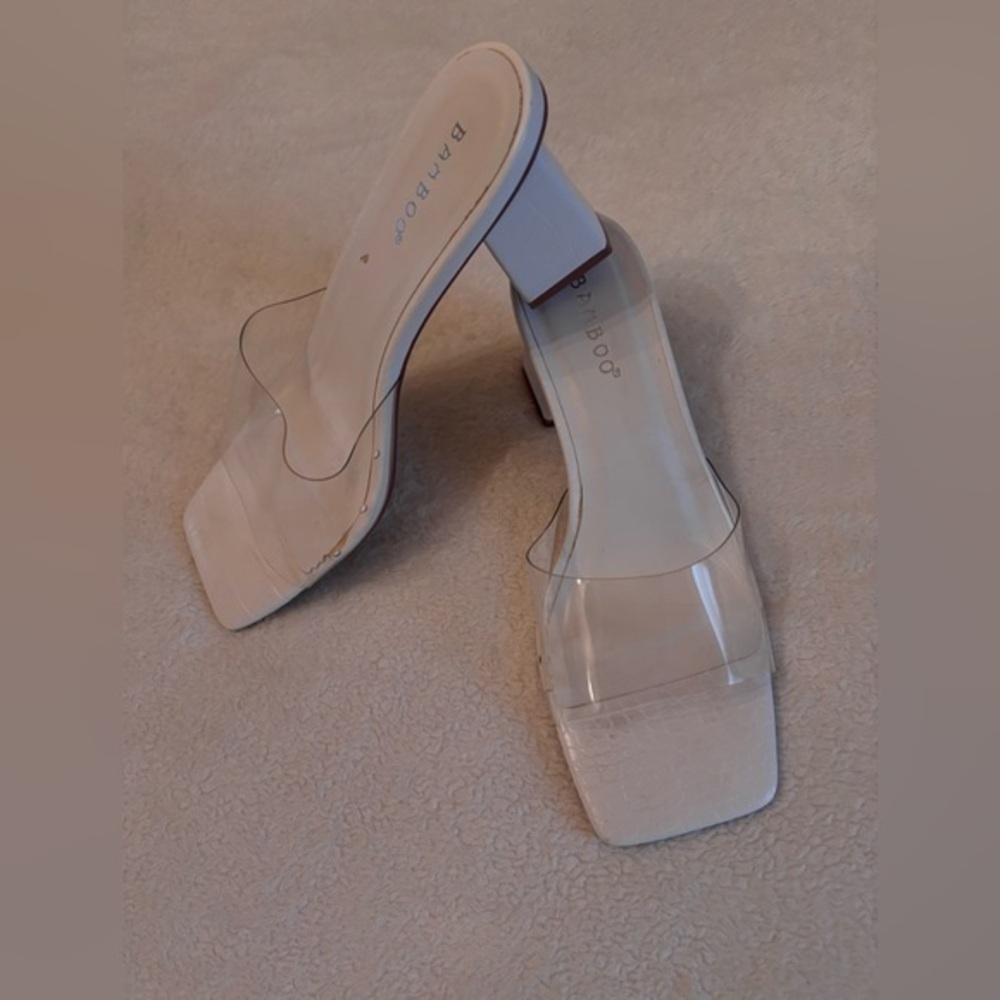 BAMBOO Women's Clear Strap Moc Croc Heels Sz 7